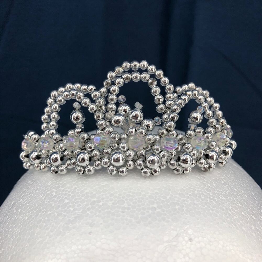 American VINTAGE 90's Handmade Mini Tiara Beaded w/ Silver Crystal Beads